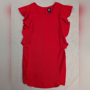 Bobeau Red Sheath Dress Ruffle Flutter Short Sleeve Zip Accent XS